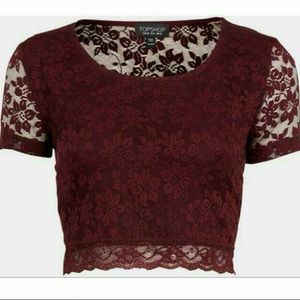 Topshop Burgundy Lace Crop Top